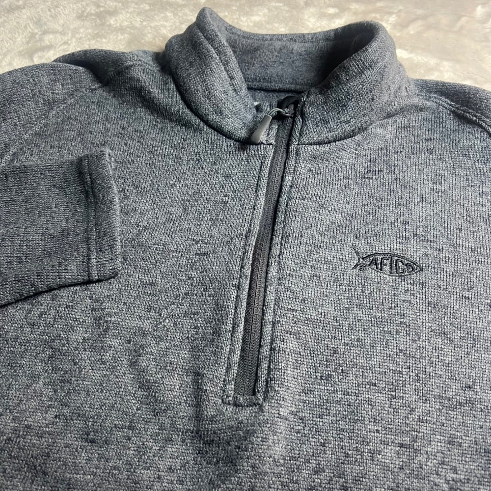AFTCO Men's XL Pullover Gray Heathered Quarter Zip Fleece Sweater Fishing
